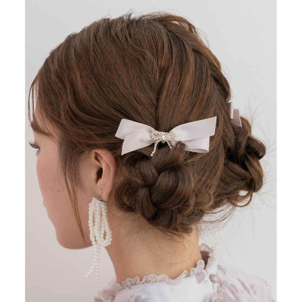 ヘアリボンセット　専用 パール付きビジュリボンクリップSET（バレッタ/ヘアクリップ