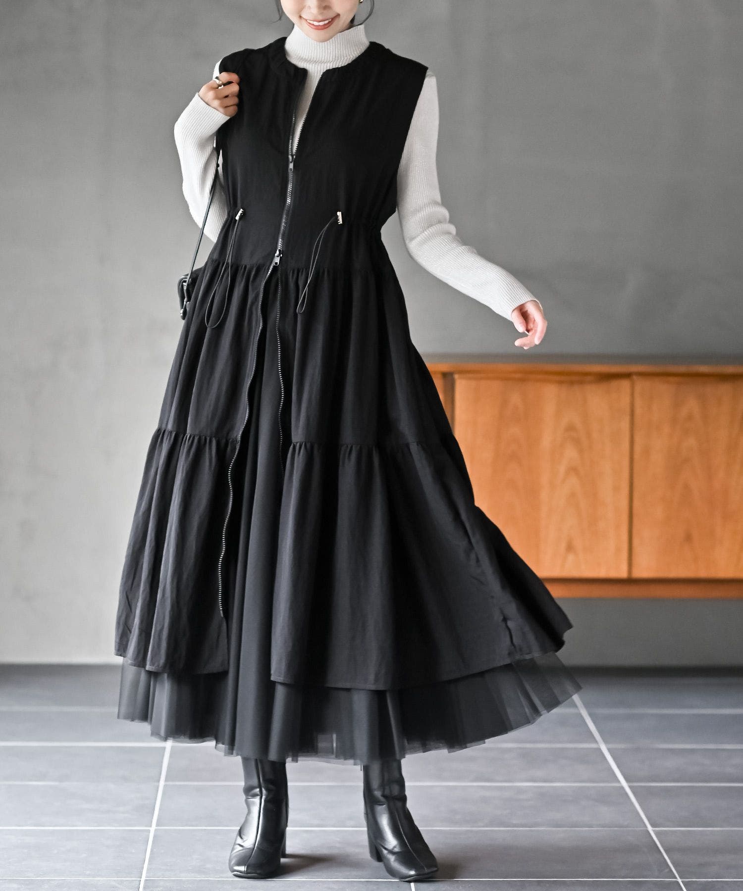 フロントジップティアードジレワンピース[品番：RPSW0004356]｜rps