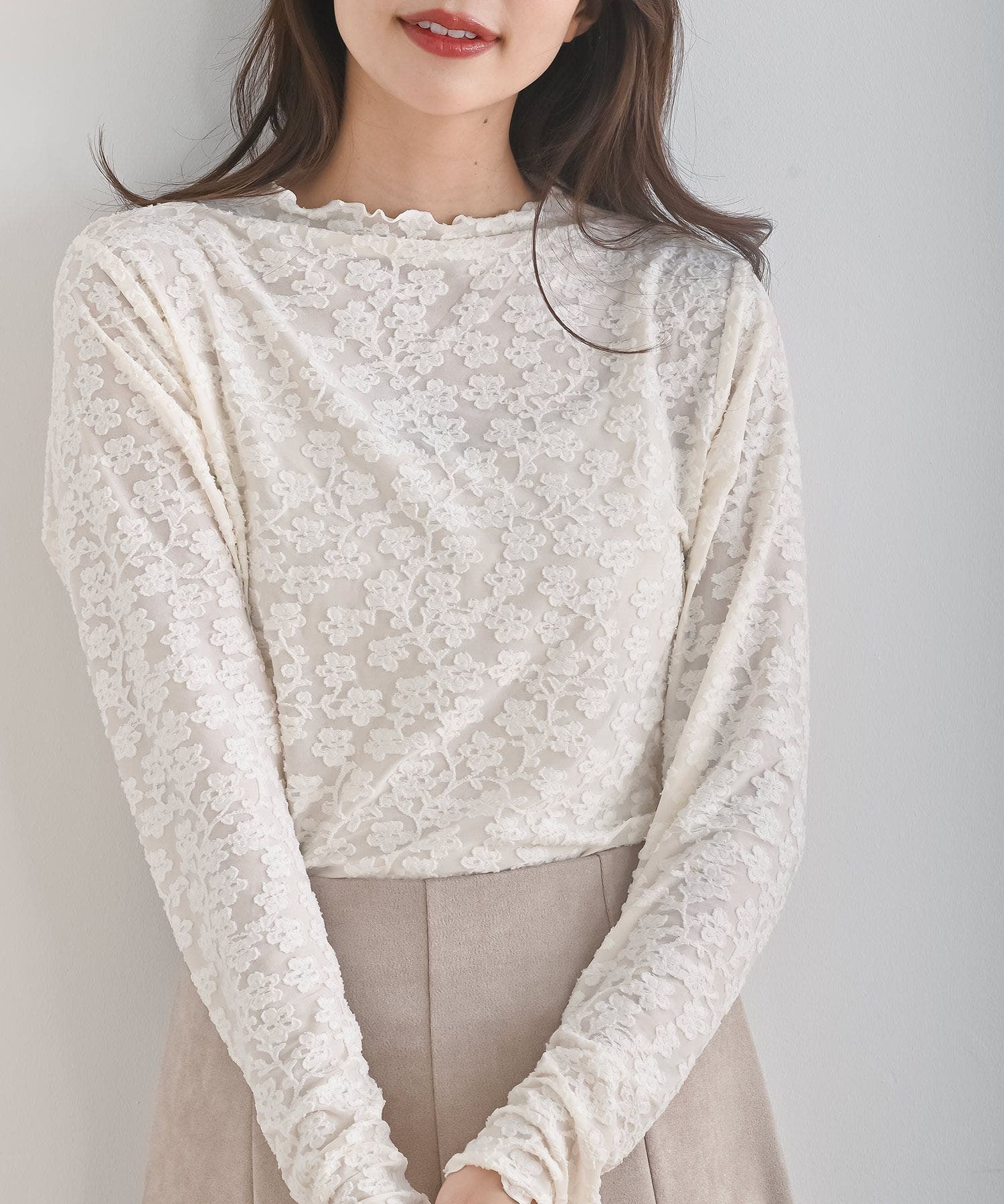 花柄シアーボトルネックカットソー[品番：RPSW0004349]｜rps（アール