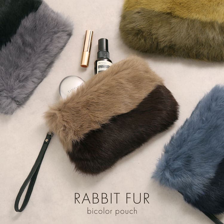 【新品・美品】ファーバッグ　ラビットファーと皮革のハンドバッグ　クリームベージュ 2WAYファーバッグ