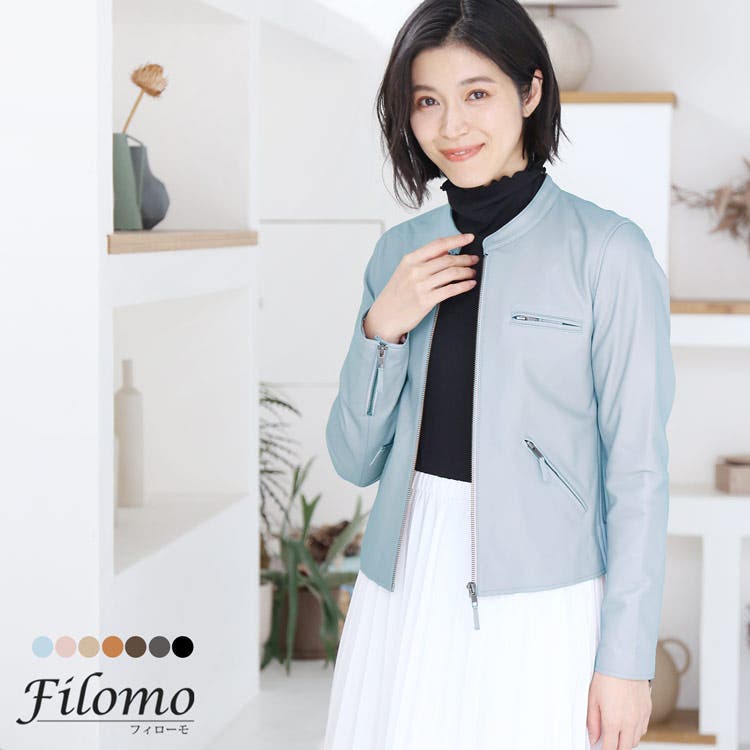 sankyo shokai レザージャケット レディース ノーカラー 本革