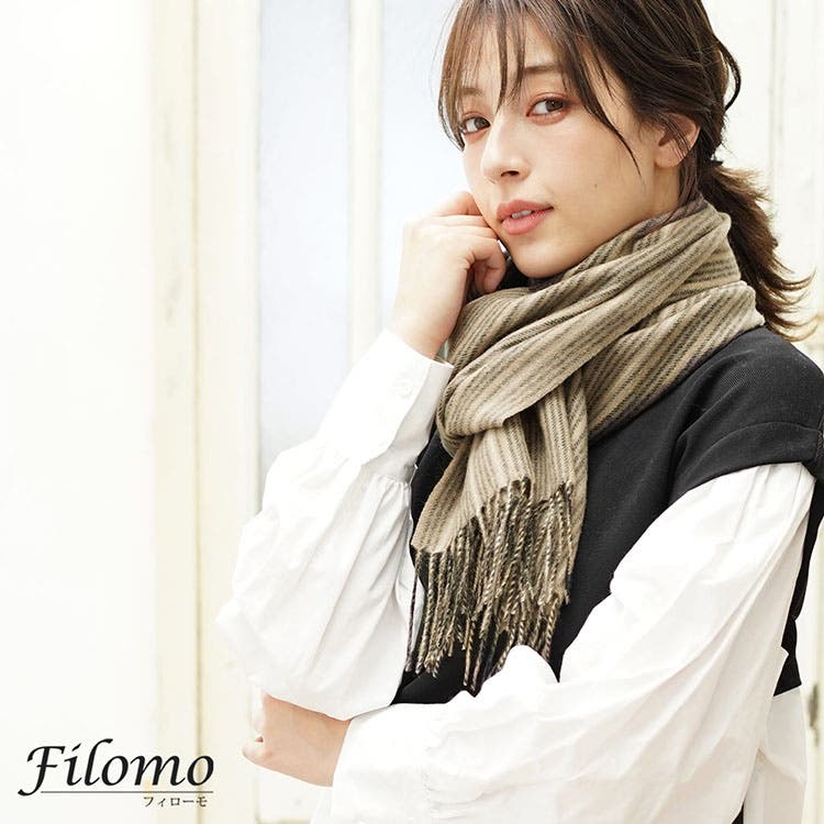 カシミヤ100% ストライプ マフラー[品番：SNKC0002377]｜sankyo shokai