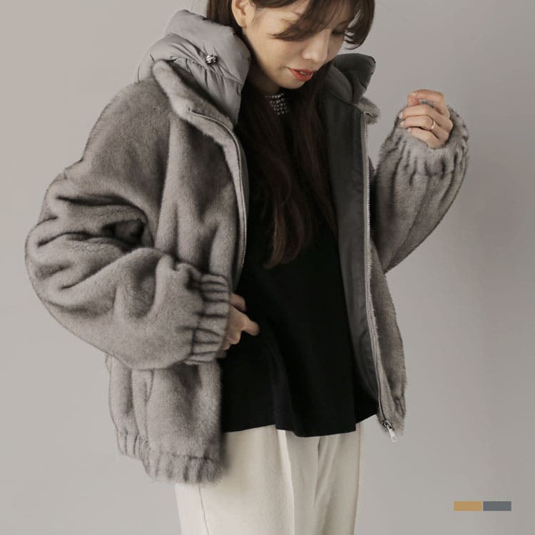 ファージャケット フード付き レディース[品番：SNKC0003172