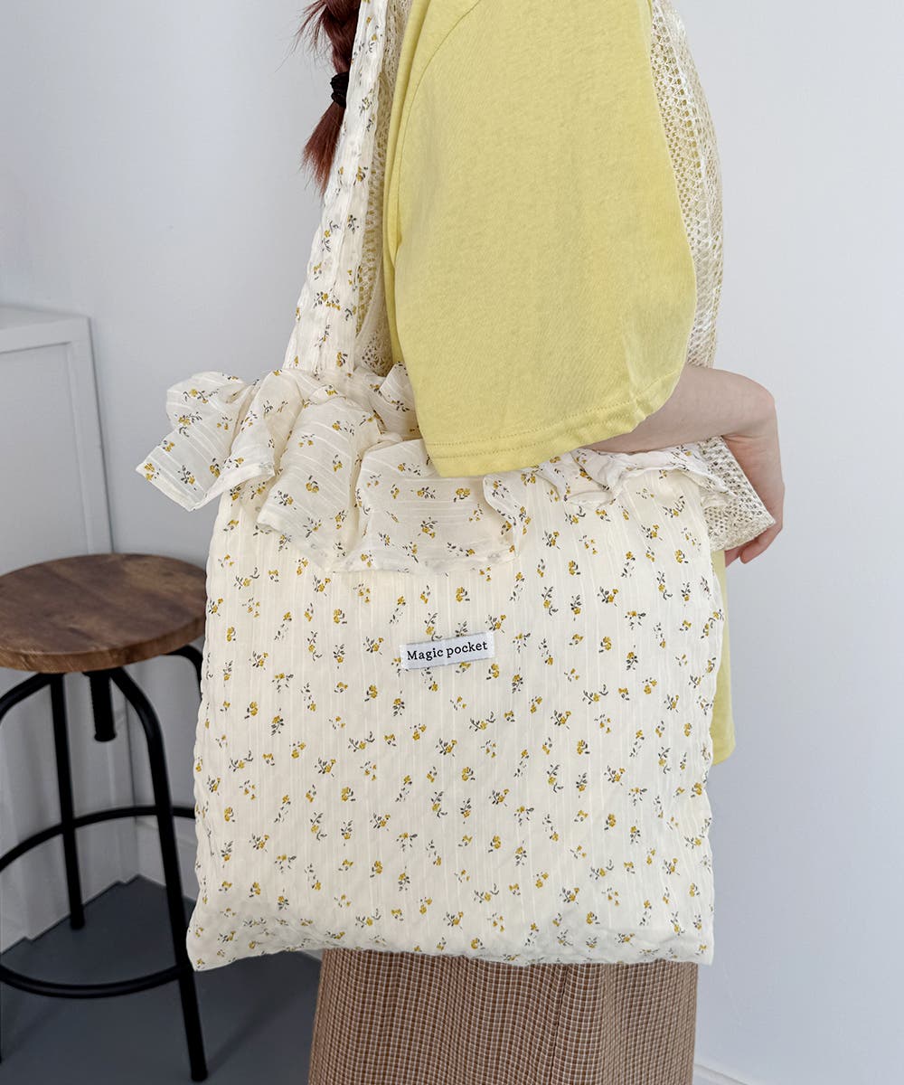 ハンドメイド花柄ラメ入りエコバッグ ハンドメイド花柄ラメ入りエコバッグ