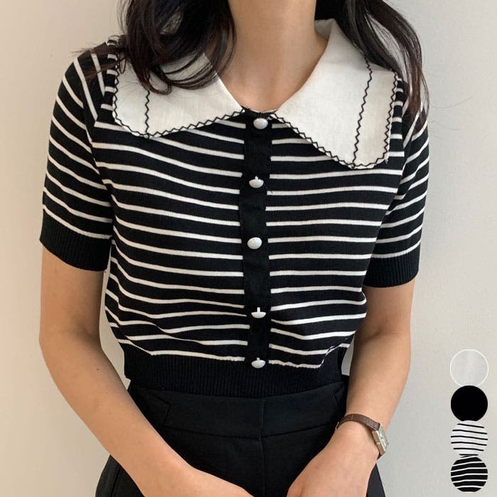 半袖襟付きニットトップス レディース 半袖ニット[品番