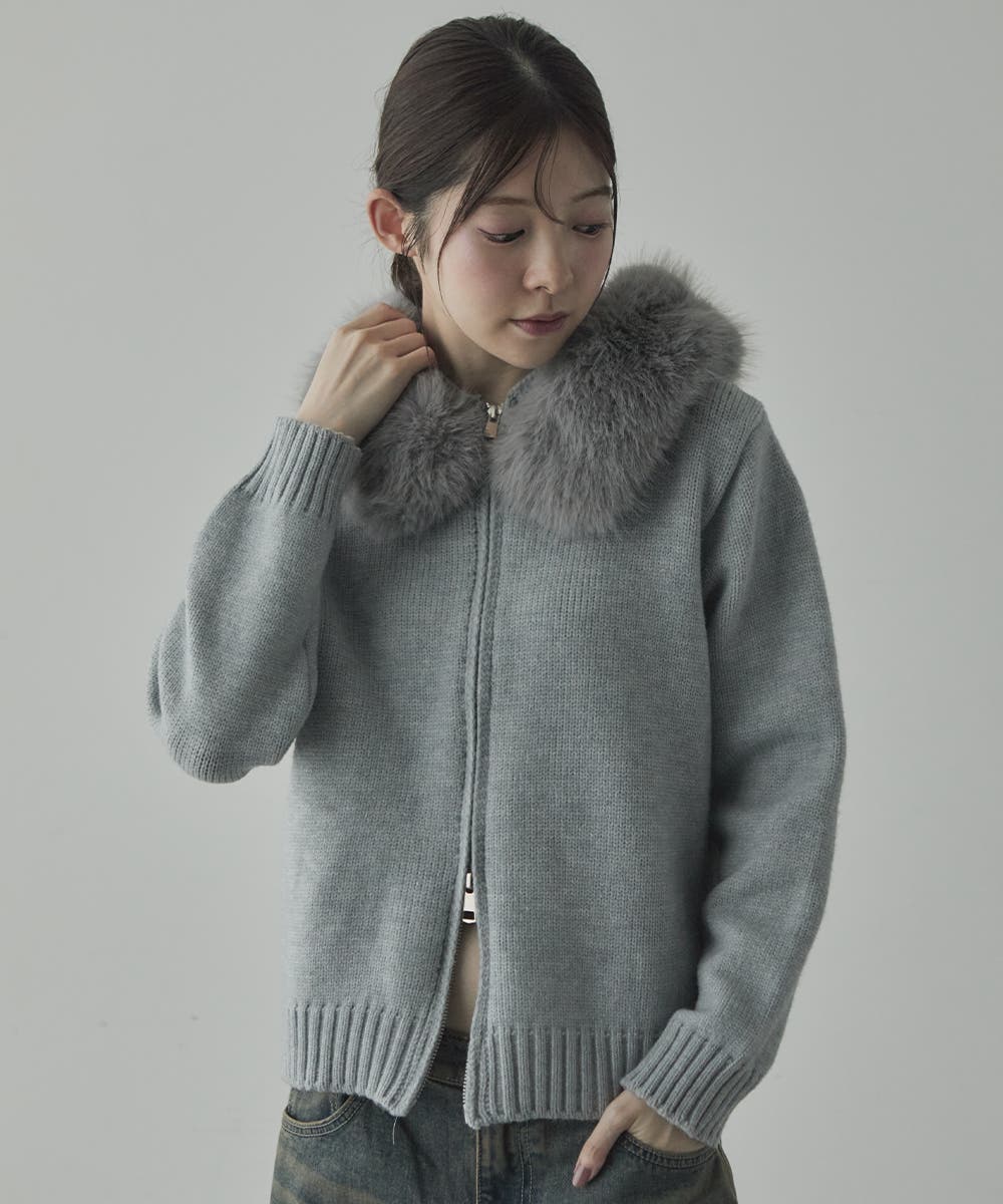 FENDI ミドルゲージクルーネック ウール100% / フェンディ SALE｜FENDI ロゴ　フード付きニットカーディガン　グレー黒 トップス