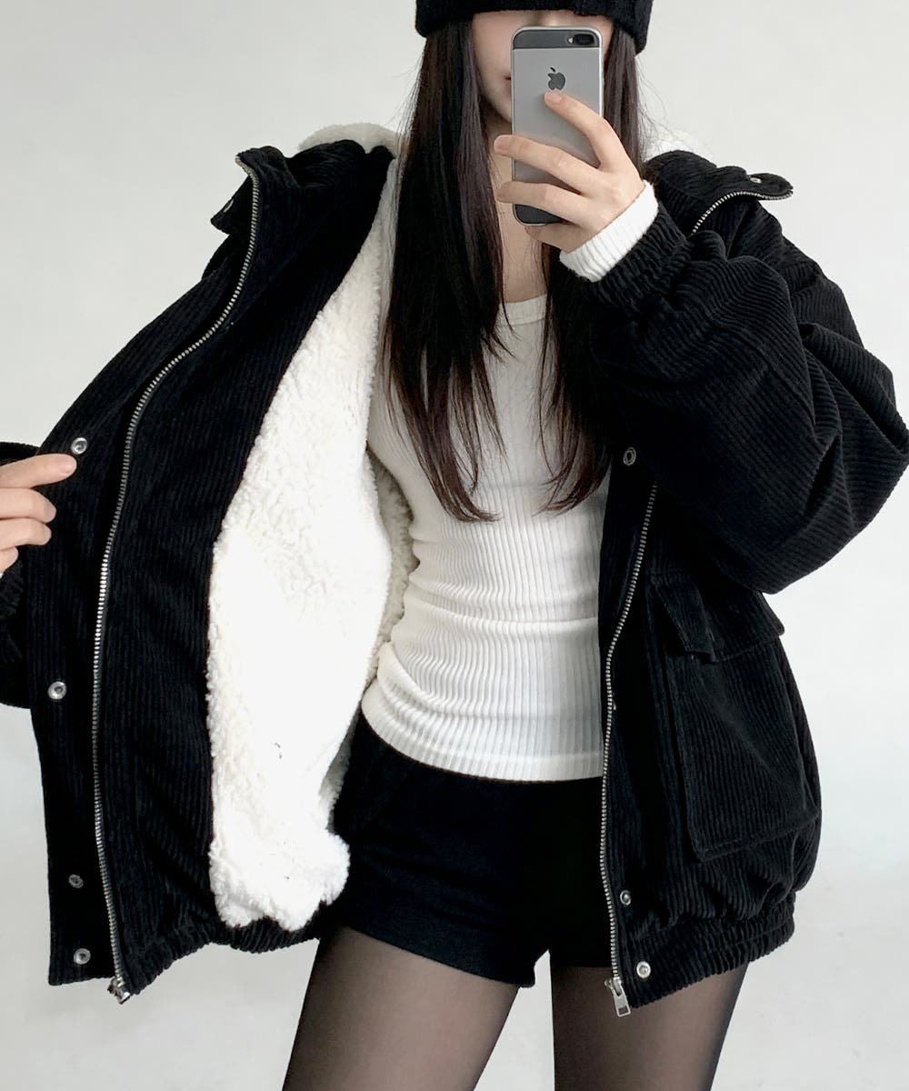 コーデュロイ ボアライナー フーデッドブルゾン[品番：KH000015959