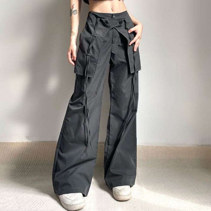 黒 スカート付きフレアパンツ　Lサイズ スカート付きフレアパンツ Charcoal – ODORATA official