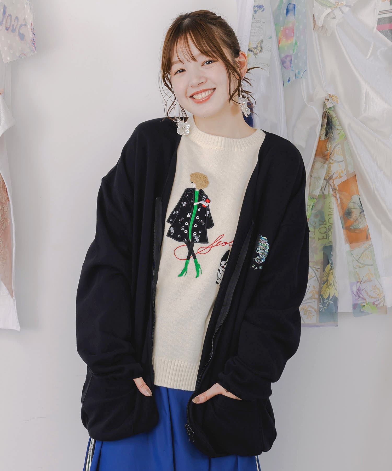 Scolar ミニ裏毛スカ子ロゴ ダブルジップカーディガン ミニ裏毛スカ子ロゴ ダブルジップカーディガン[品番：SRSW0000219