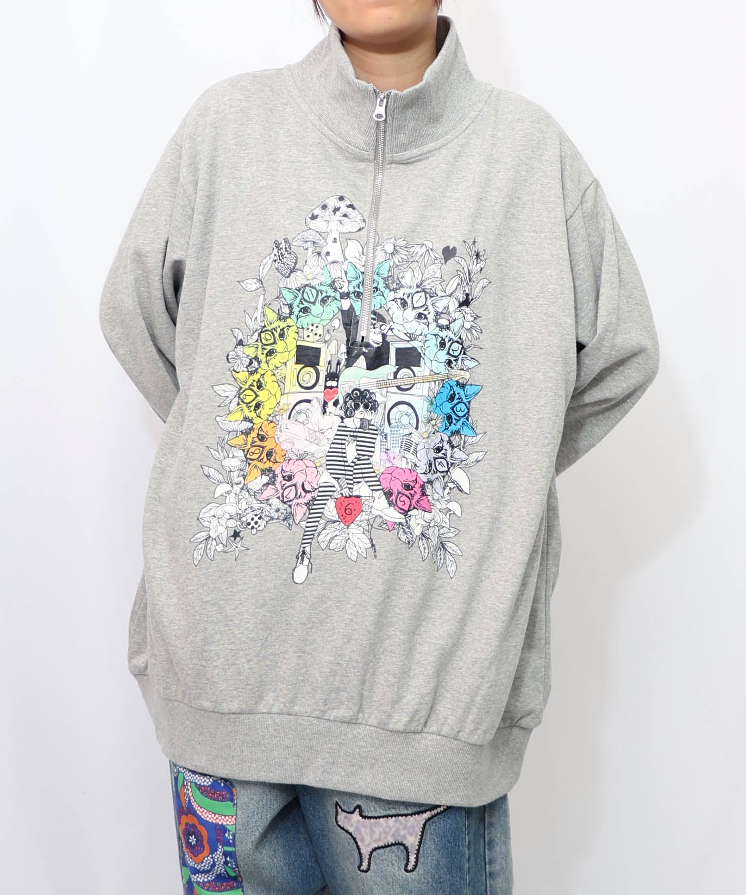 スカラーちゃんと時計と音楽柄裏毛チュニック[品番：SRSW0000311