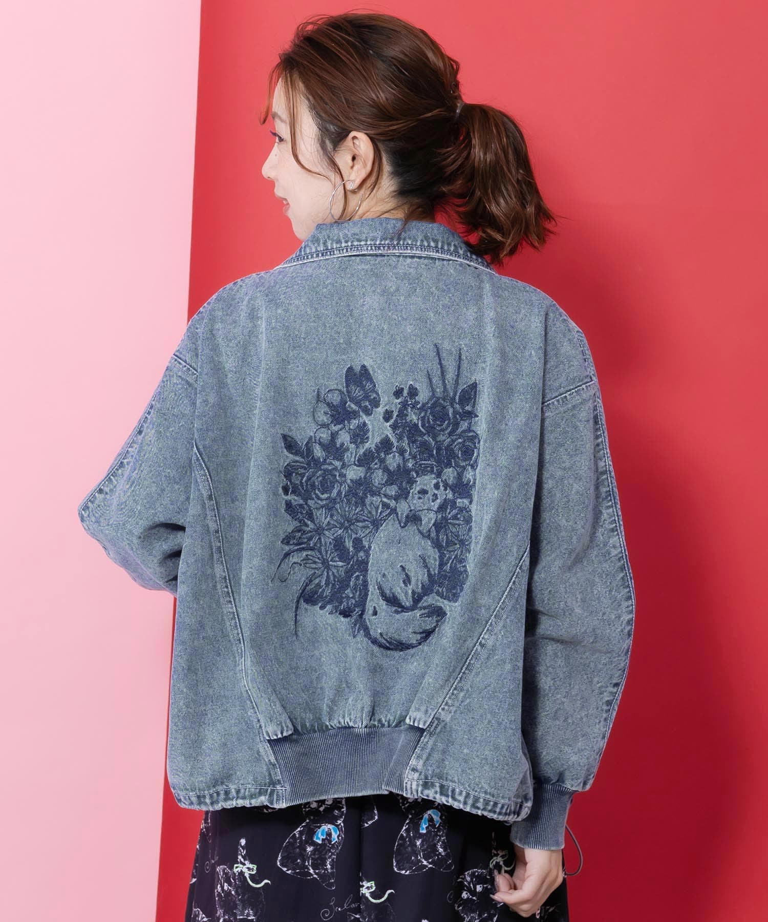 ヴィンテージ風ネコ刺繍デニムジャケット[品番：SRSW0002256]｜ScoLar