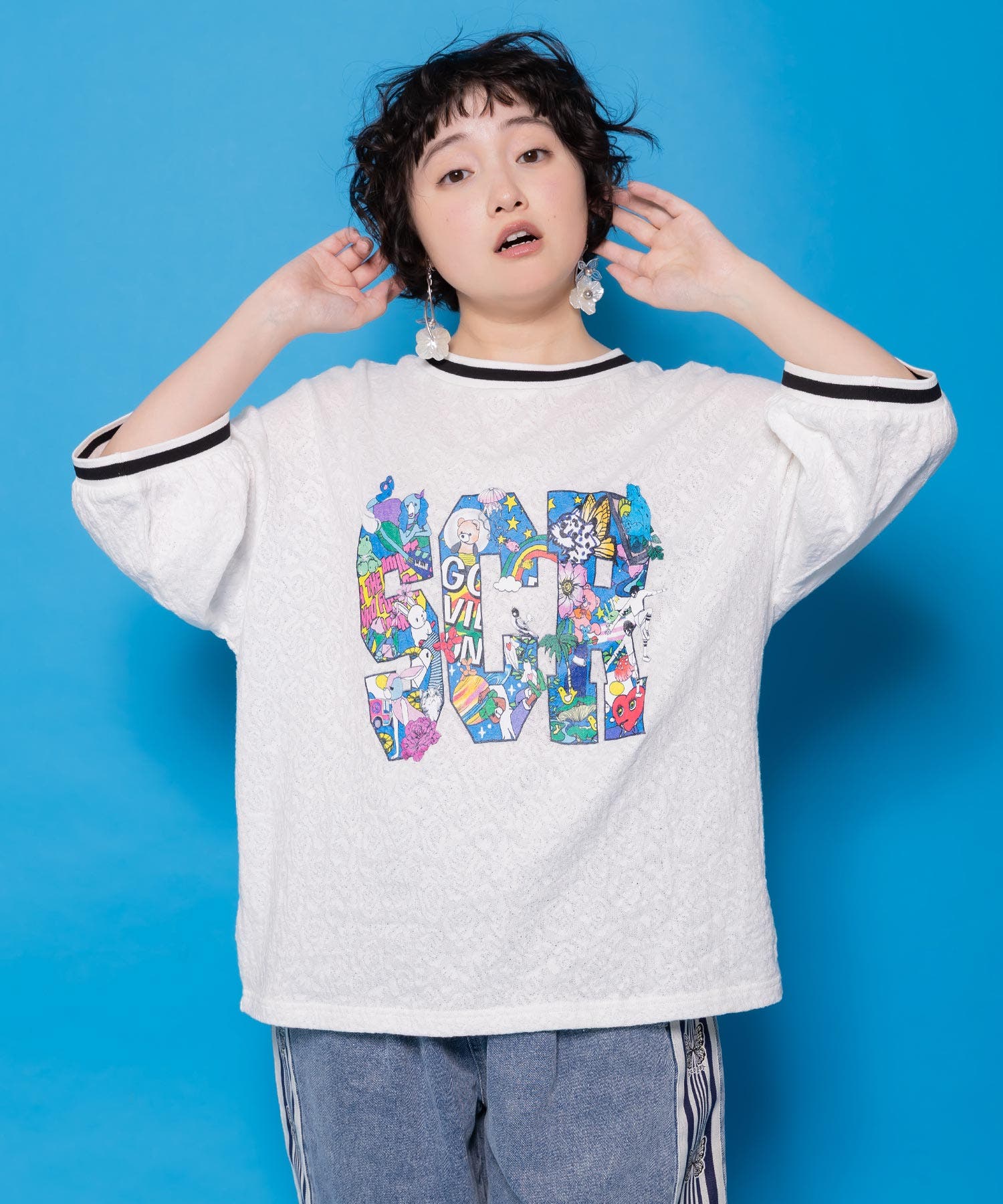 カラフルポップ柄ローズジャガードTシャツ[品番：SRSW0002398]｜ScoLar 