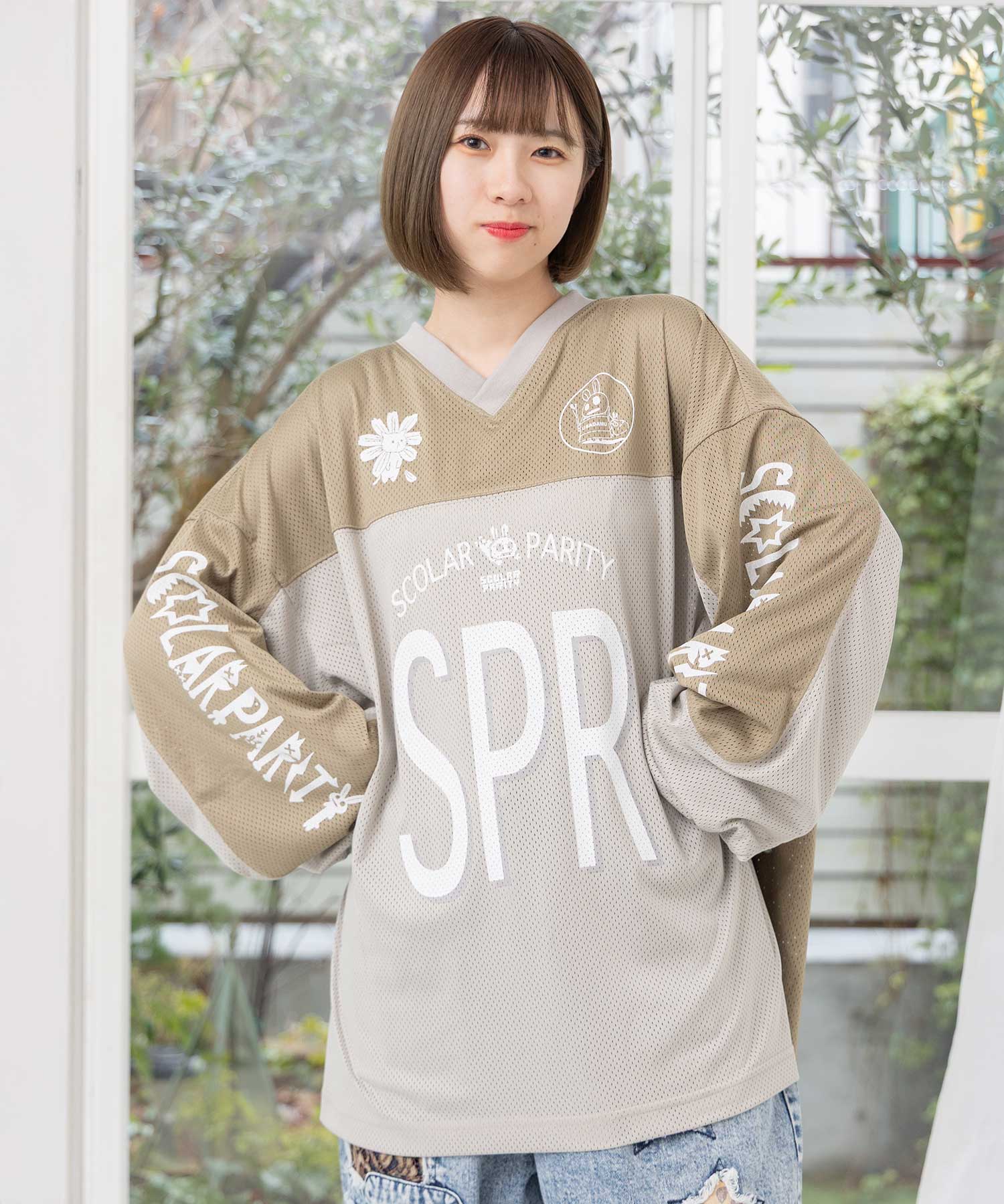 SPRロゴ柄メッシュ切替ロングスリーブTシャツ[品番：SRSW0000073