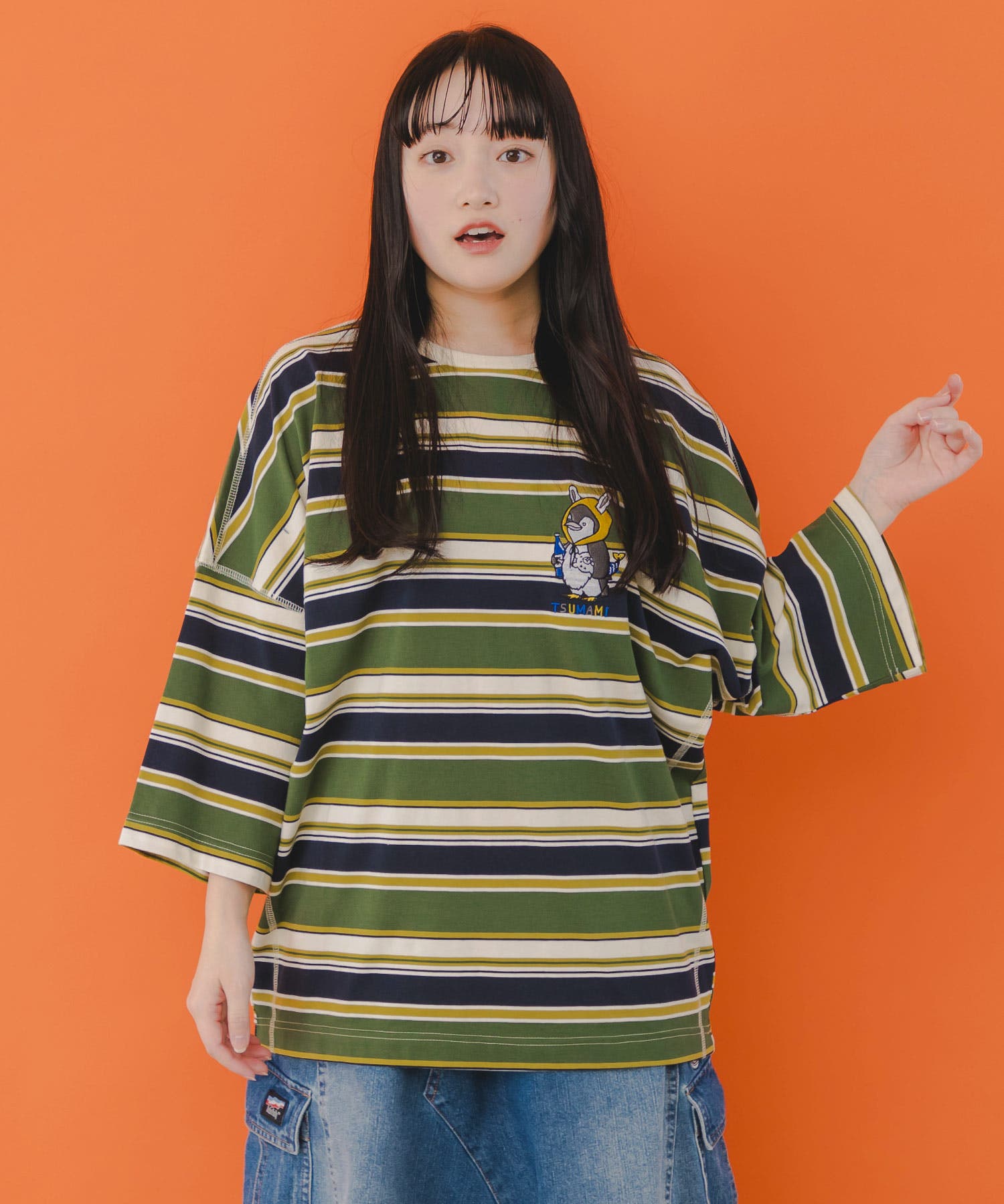ペン五郎刺繍ボーダーロングスリーブTシャツ[品番：SRSW0000077
