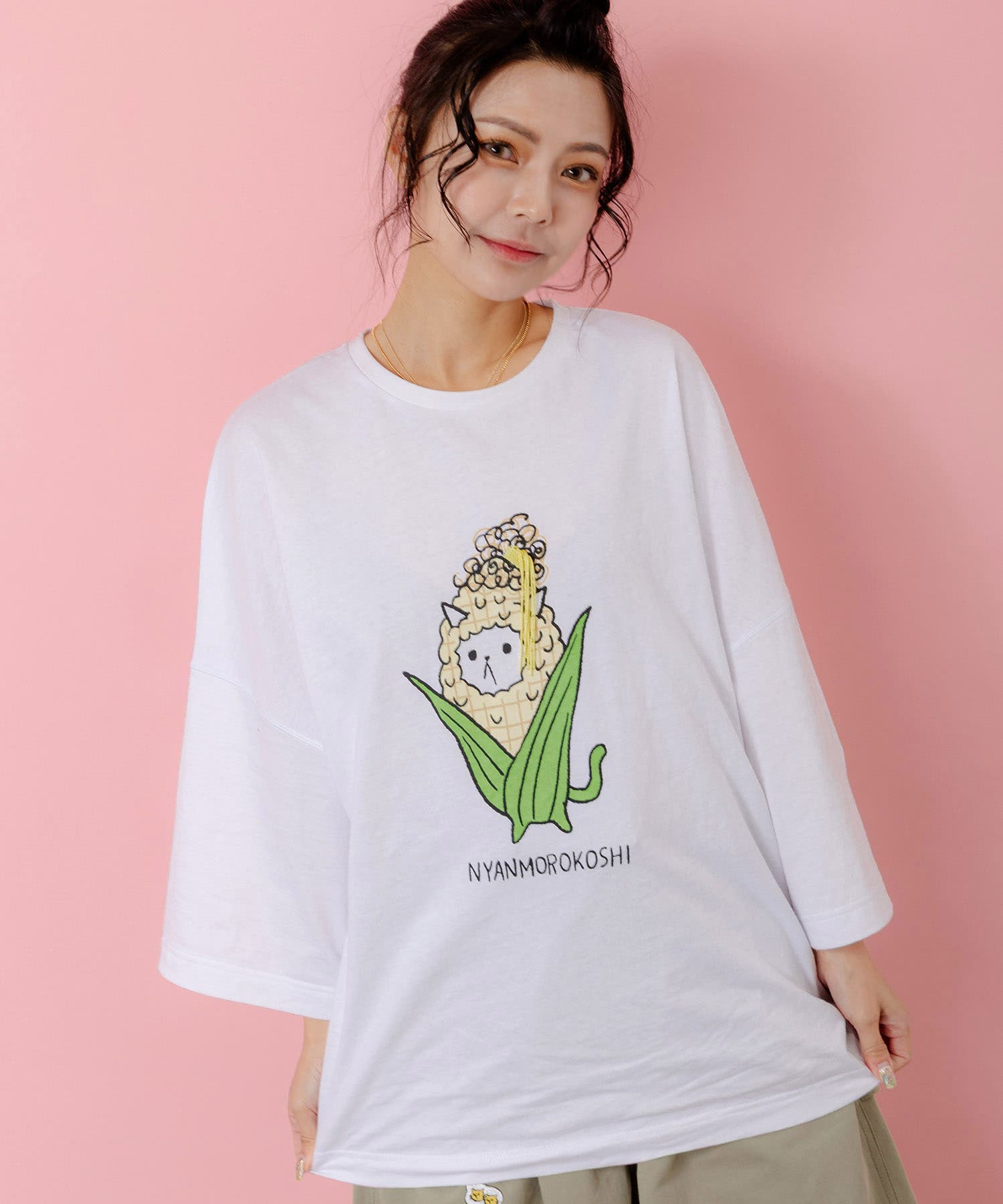 にゃんもろこしプリント 8分袖Tシャツ[品番：SRSW0000281]｜ScoLar