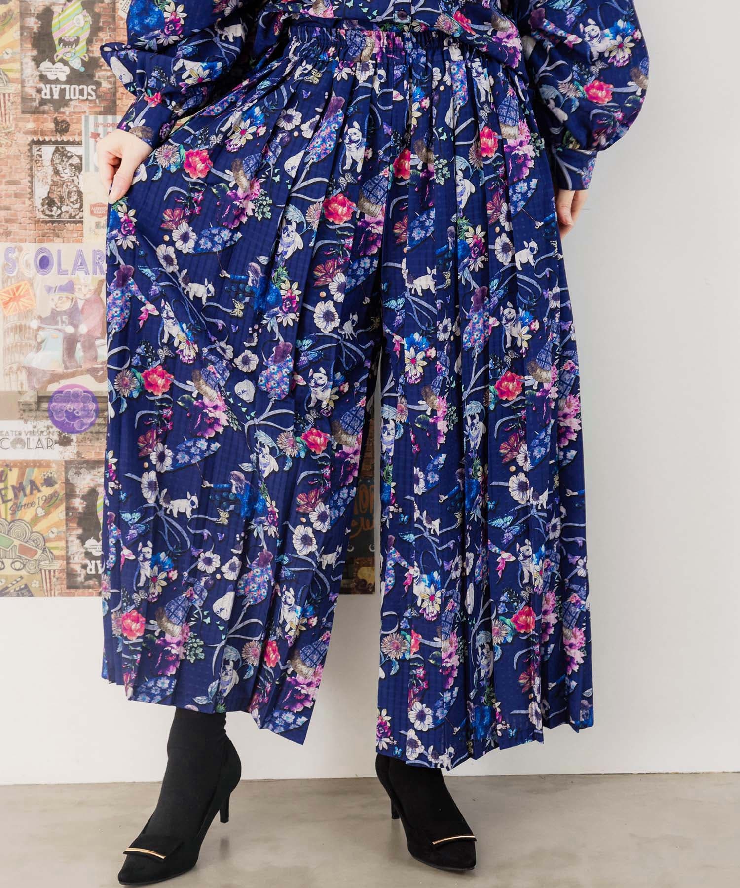 品質保証 フレンチブルと女の子柄 シアーチェックパンツ[品番 パンツ