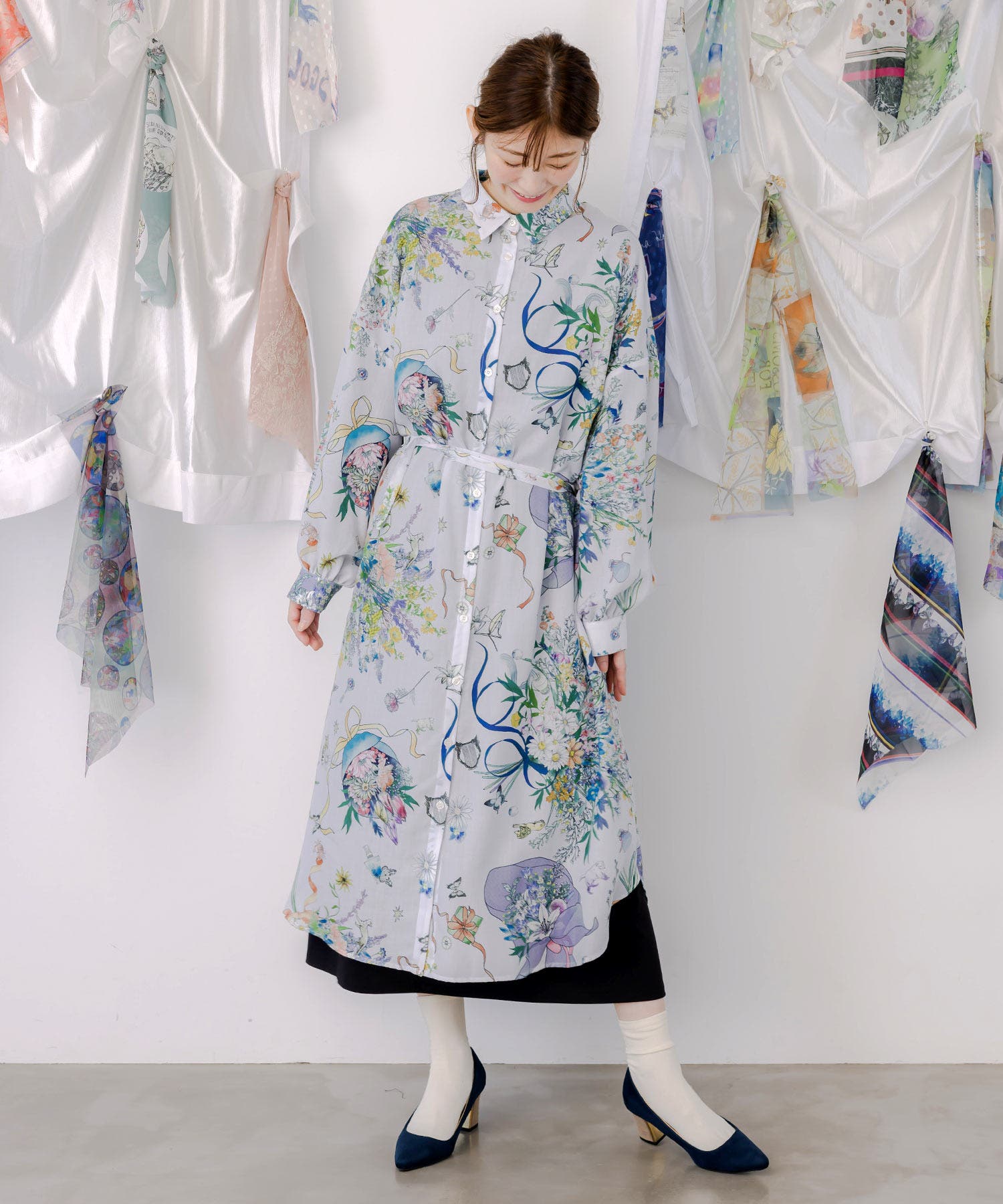 星座と花束柄シャツワンピース[品番：SRSW0000246]｜ScoLar（スカラー