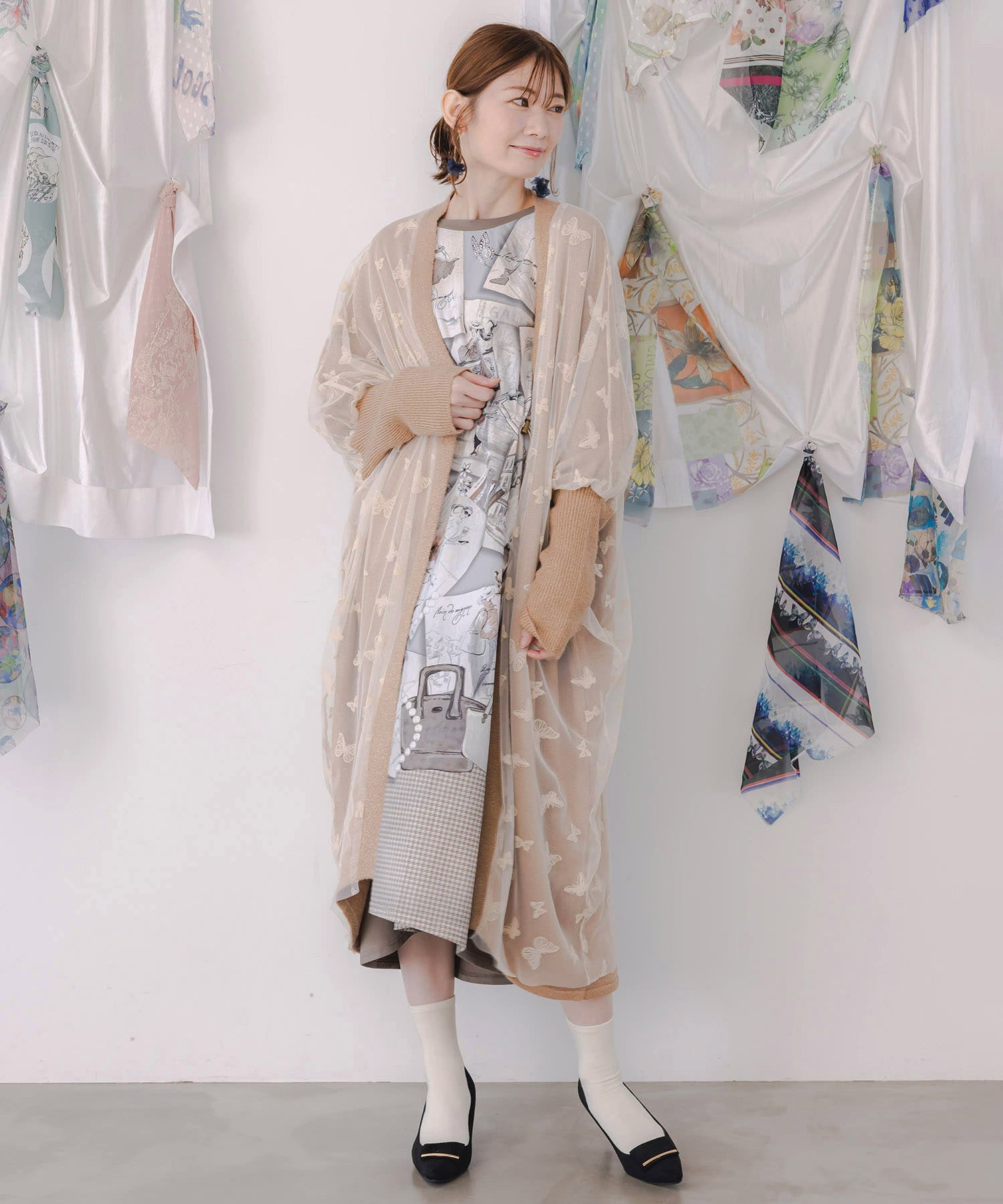 蝶々チュール×ラメ入りニットカーディガン[品番：SRSW0000256]｜ScoLar