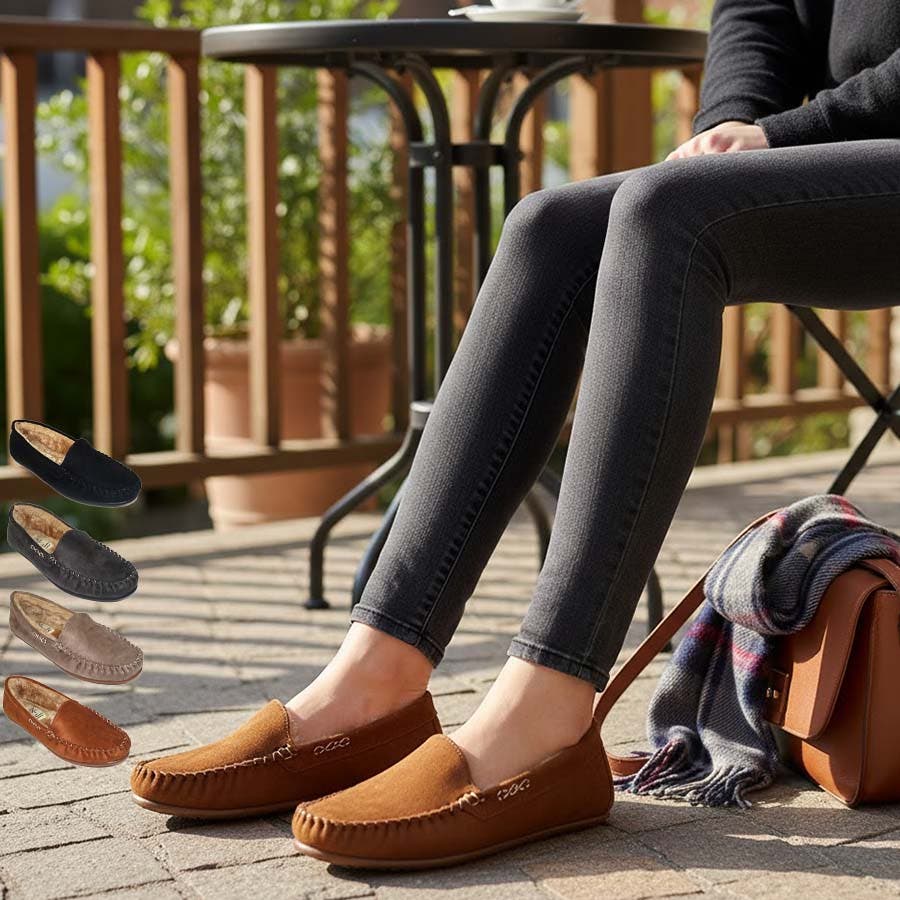 中敷きボアスエードモカシン フラットシューズ ぺたんこ[品番