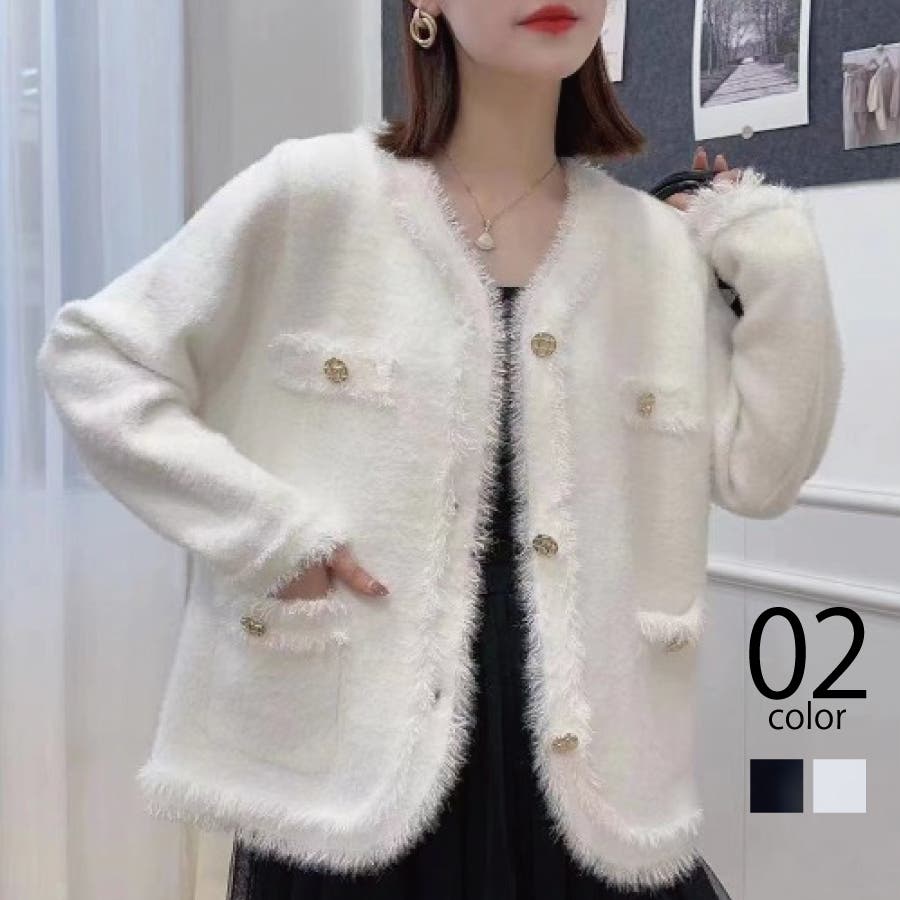 SETUP7】金ボタンツイードライクフリンジジャケット KNF049[品番