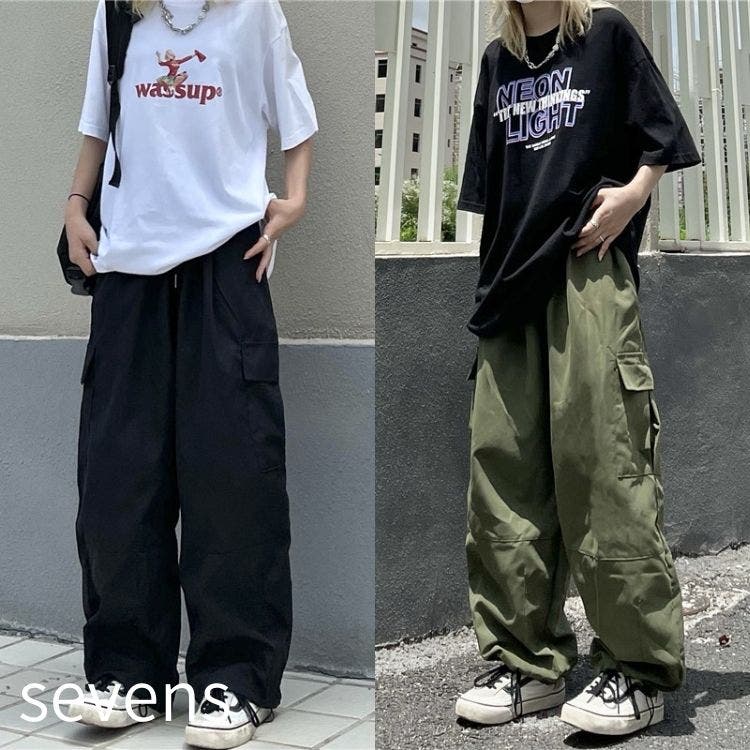 Khaki & Blue ドローストリング バレルカーゴジーンズ Bling Leads カーゴパンツ Z)「BLINGLEADS」DENIM CARGO PANT