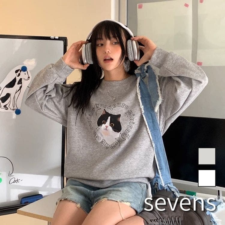 きらきらキャットトレーナー 韓国 アニマル[品番：ATYW0002324