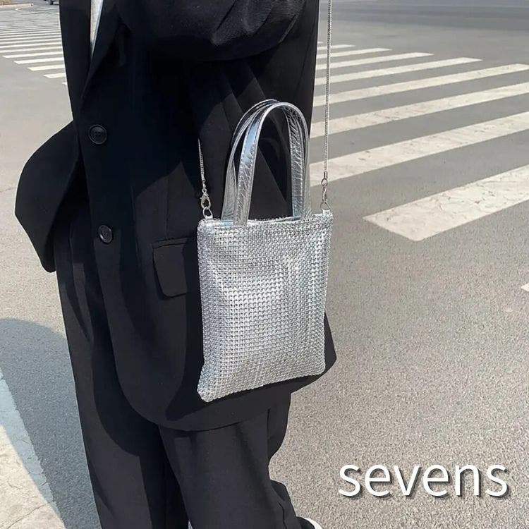 韓国 ornoor ハンドミニバッグ 光沢 シルバー 502032 3.jpg