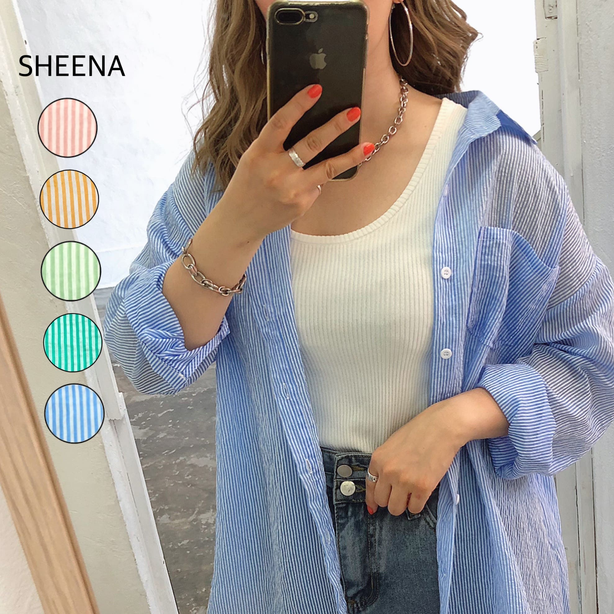 ストライプシアーシャツ 春 夏[品番：SHNW0006983]｜SHEENA