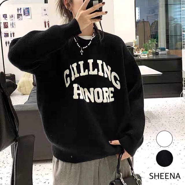 CHILLINGロゴジャガードニットトップス 秋 冬[品番：SHNW0010391