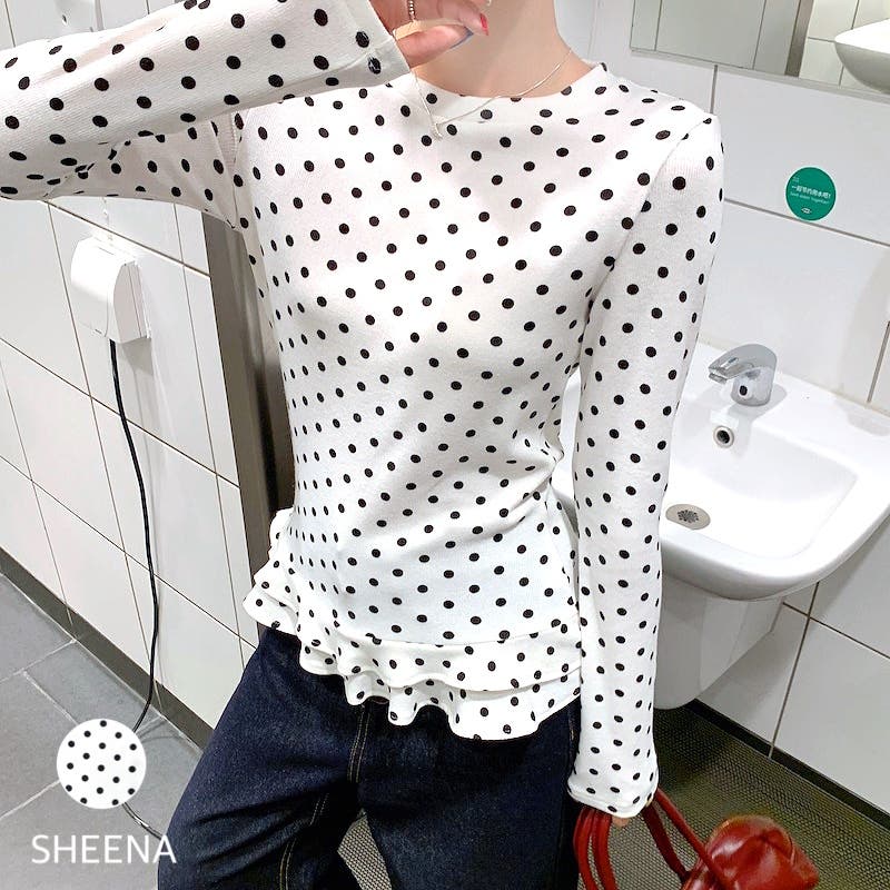 cen. フリル付きホワイト長袖Tシャツ Fサイズ 新品タグ付き 1.jpg