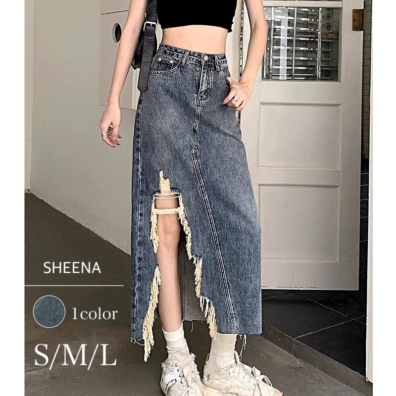 ダメージスリットデニムスカート 春 夏[品番：SHNW0011256]｜SHEENA