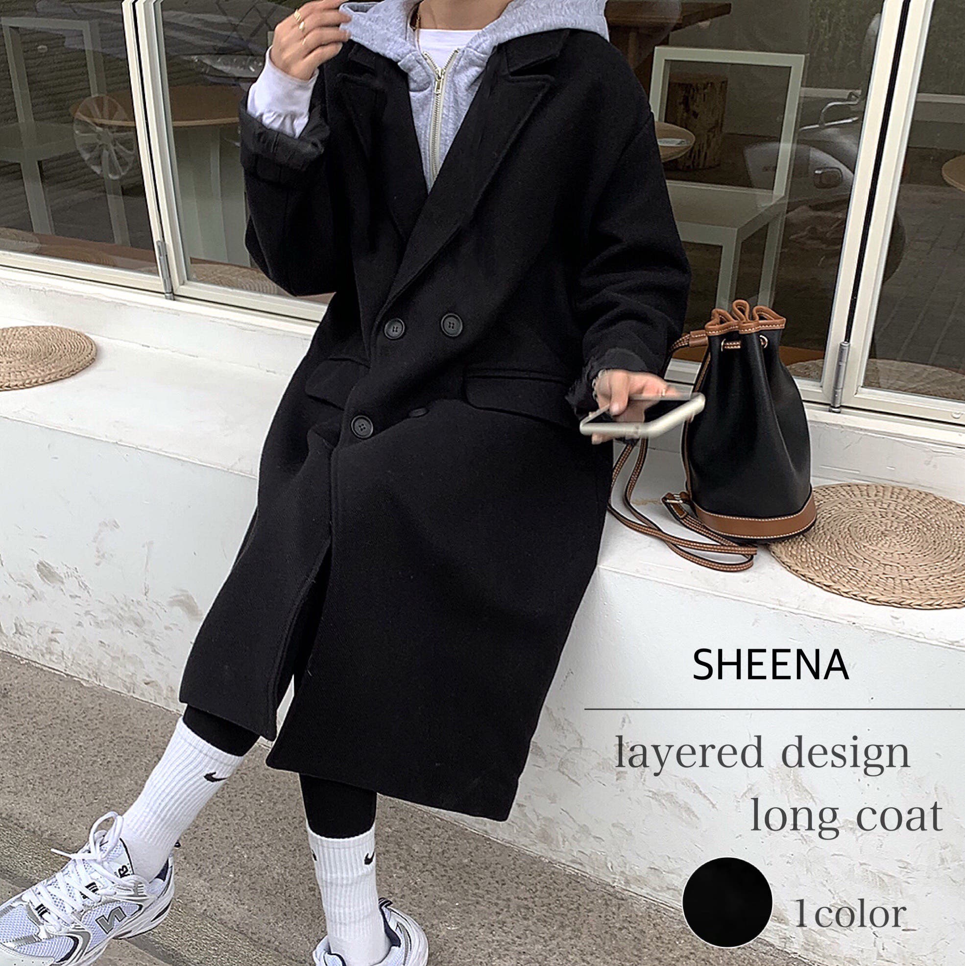 レイヤード風ゆったりロングコート 秋 冬[品番：SHNW0008237]｜SHEENA