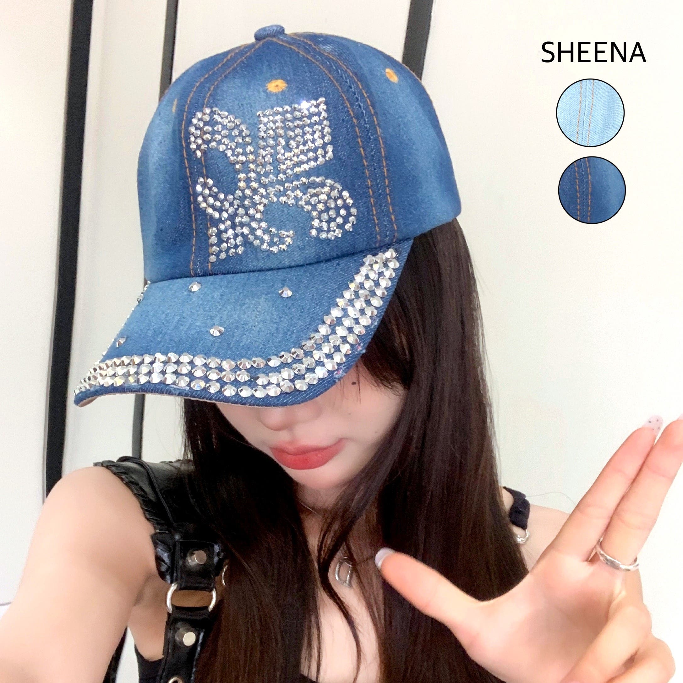キラキラストーンデニムキャップ[品番：SHNW0012578]｜SHEENA