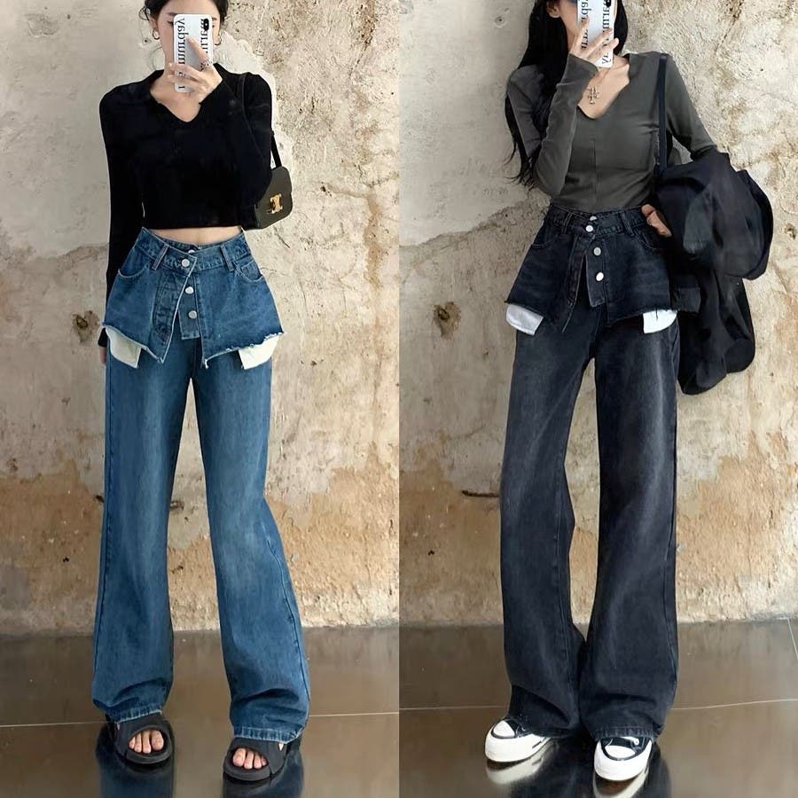 薄手ワイドデニムパンツ 韓国 韓国ファッション[品番