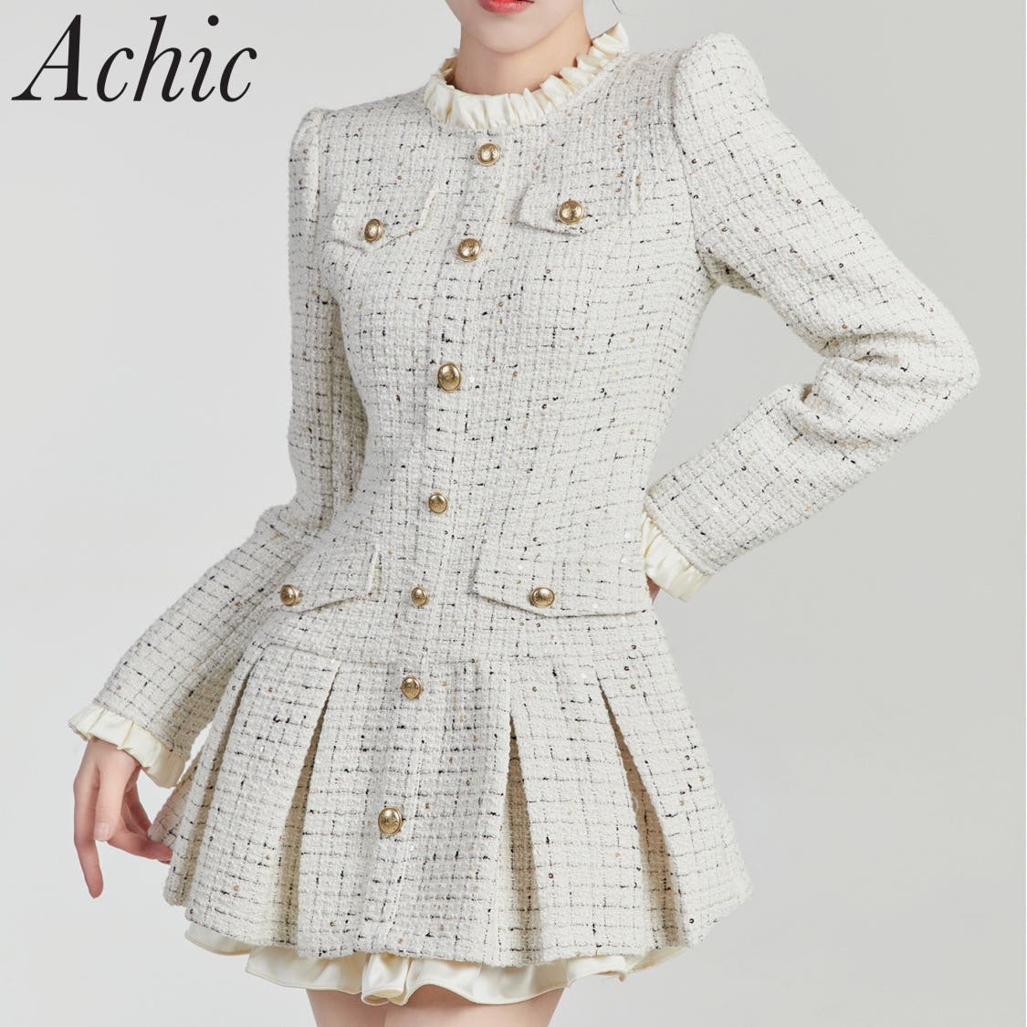 ゴールドガールツイードワンピース[品番：SHNW0011872]｜Achic