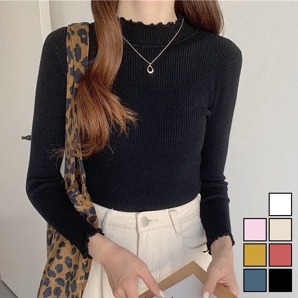 リブハイネックメロートップス ハイネック プチハイ[品番：SHNW0003778