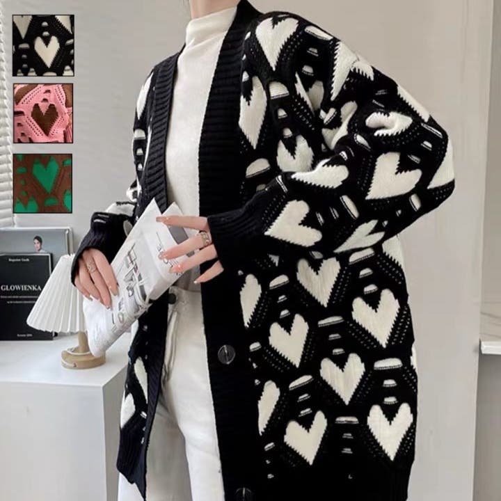 バイカラーハート刺繍カーディガン – pium