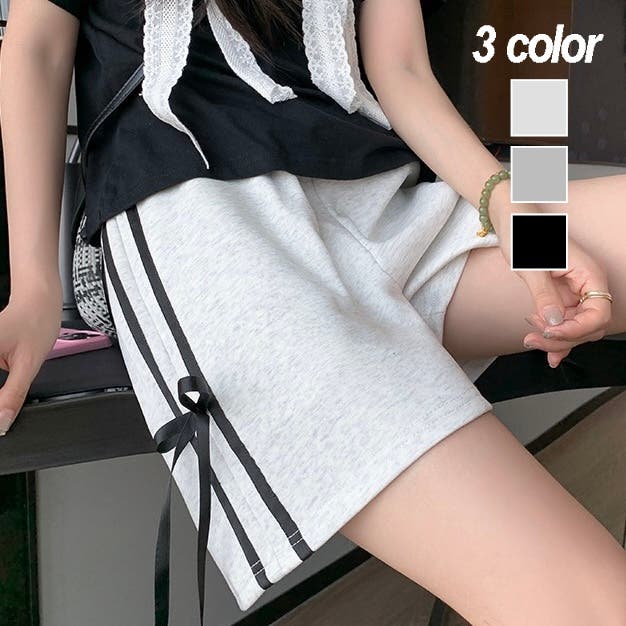 リボン付き黒ショートパンツ リボン付き サイドラインショートパンツ（その他パンツ