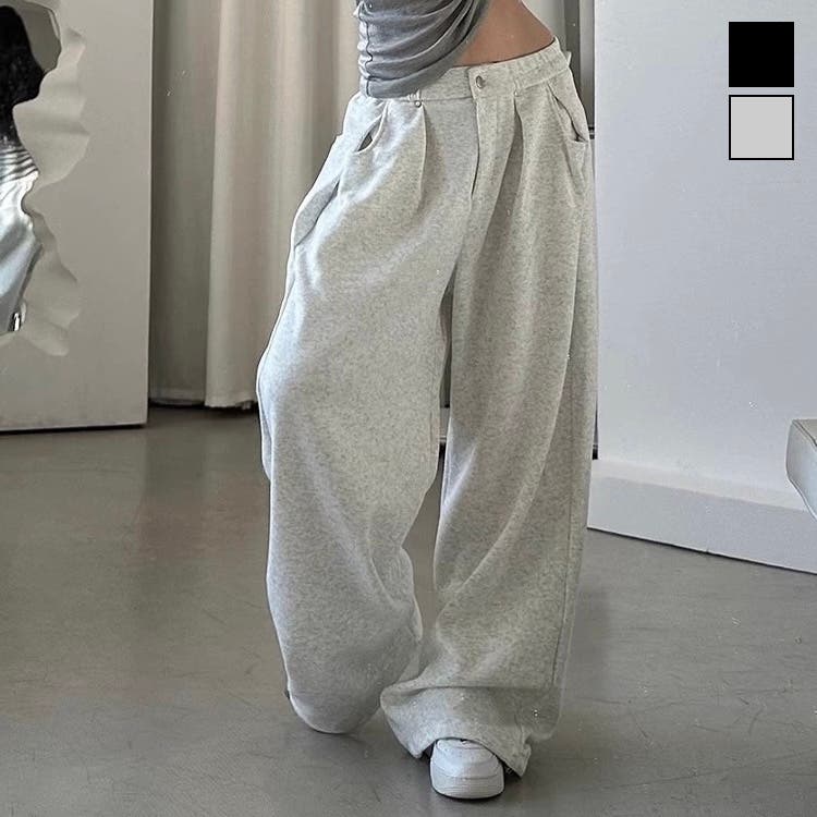 春夏新作】タック入りワイドスウェットパンツ[品番：SHNW0012156