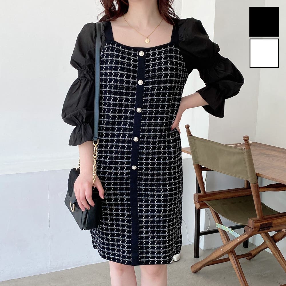 タグ付き新品　アメノチハレ　パワーショルダーワンピース Sサイズ LADY LIKE ワンピース パワーショルダーチェック柄ワンピース