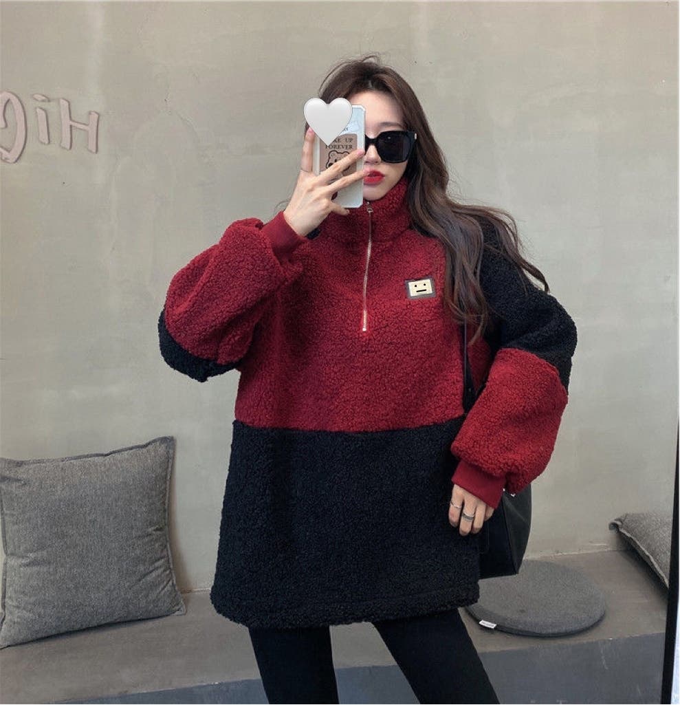 ハーフジップ ボア プルオーバー 秋 冬 トップス 韓国 nr6600 ハーフジップボアプルオーバー 韓国ファッション 冬服[品番