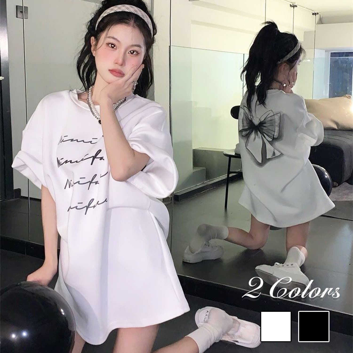 綿100％オーバーサイズプリントTシャツ 韓国ファッション オフィス