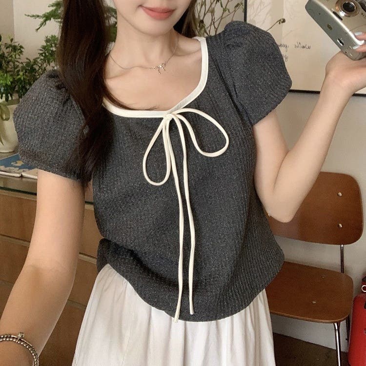 ニット セーター フロントリボンニット レディース CLEA ニット セーター フロントリボンVネックニットトップス