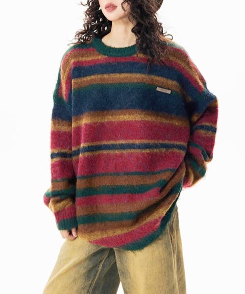Stone  ストライプニットセーター FreeZone セーター ニット 「ユニセックス」 オーバーサイズ