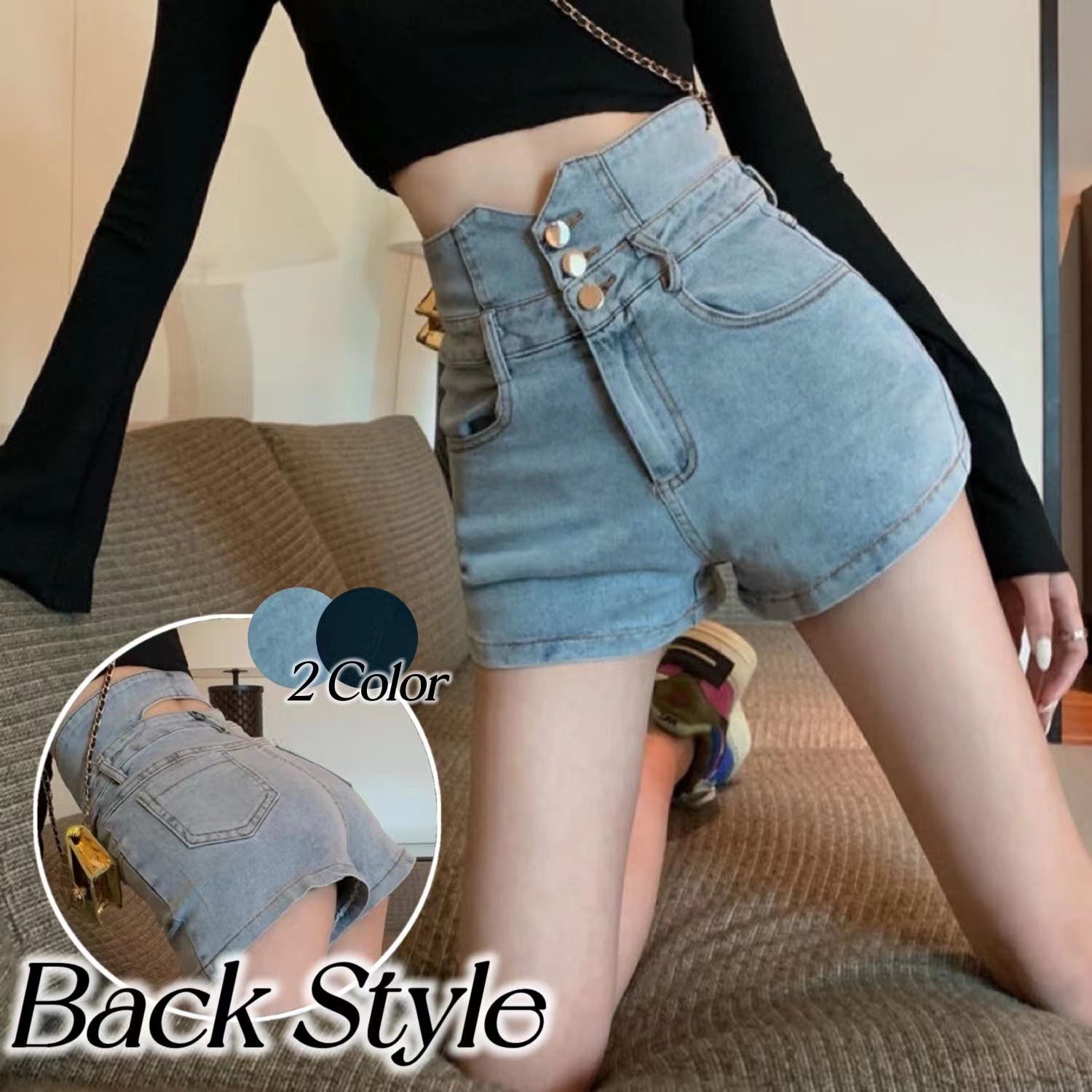 ハイウエストショートパンツ 韓国ファッション 夏服[品番：SHNW0007528