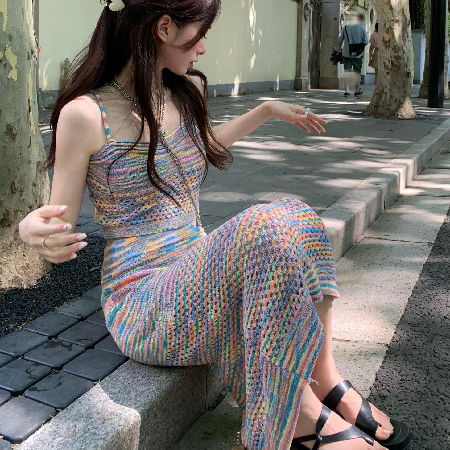 PIMKIE ☆ 長袖ニットワンピース すそup ニットワンピース 長袖 レディース ミモレ丈 着痩せ レース