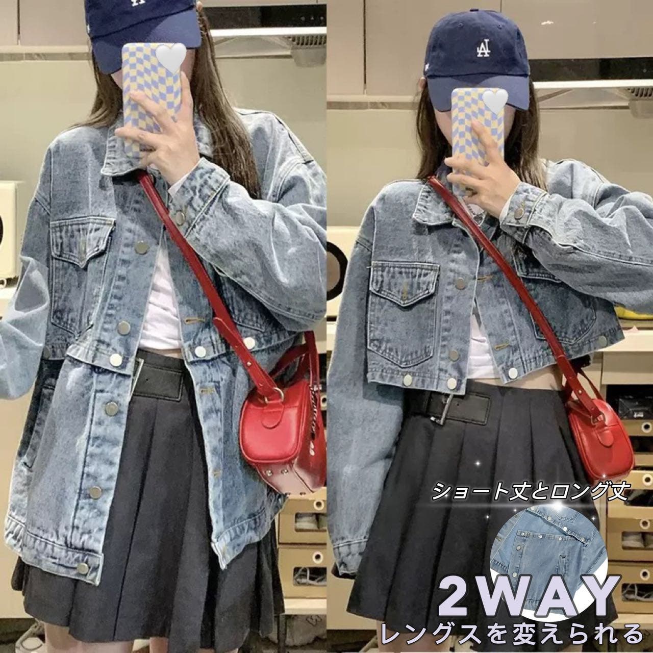 美品✨ 45R 現行　デニム ショートジャケット サイズ２　ダブル 2way 17.jpg