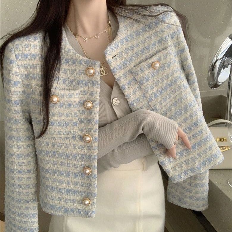 ジャケット 総柄 ショート ツイード 長袖 韓国 SALE 871da6c1ab7b718d2c4b2daf8d988b