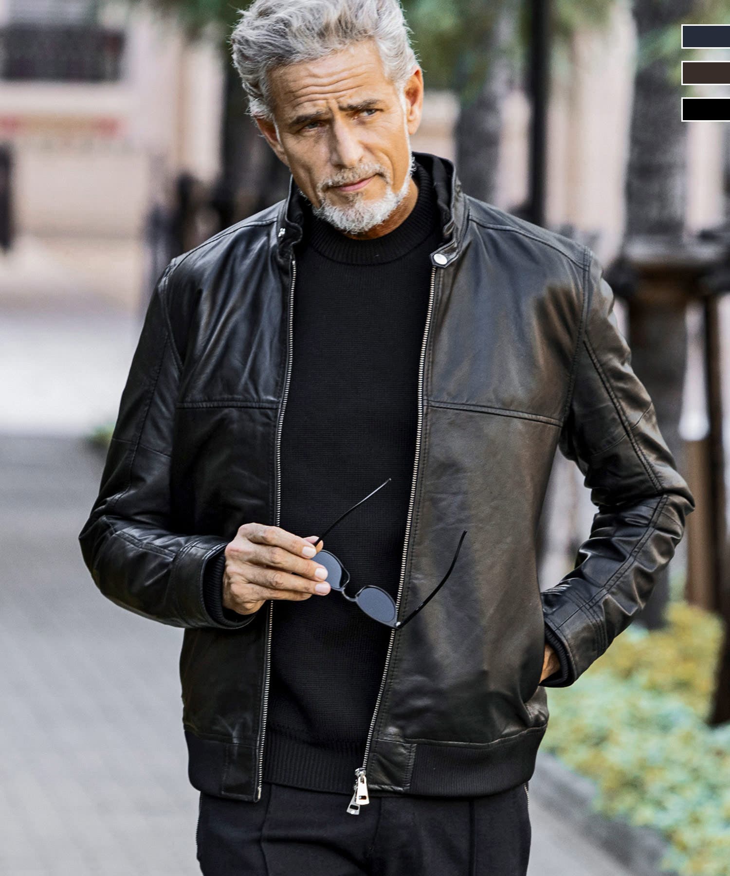 short length zipped PU-leather sport jacket / 短丈ダブル