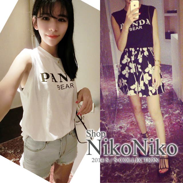 トップス panda PANDA ロゴタンクトップ ノースリーブ トップス シンプル ma[品番